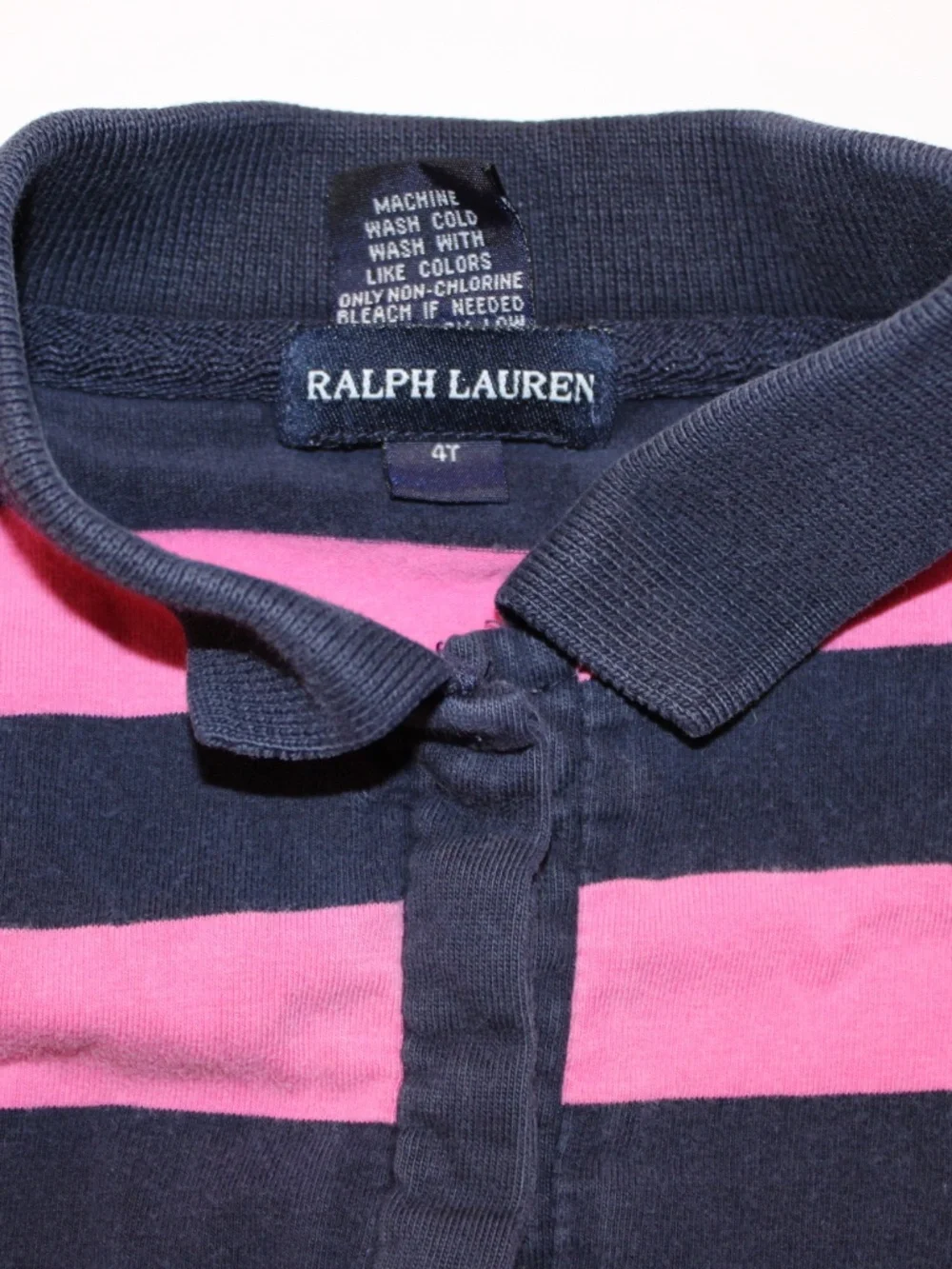 Ralph Lauren Girls Pink Navy Striped Polo Dress Size 4T Long Sleeve